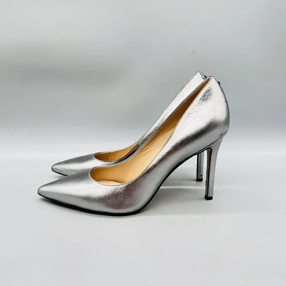 Sam Edelman Shoes Womens 8.5 Silver Leather Hazel Stiletto Heel Pumps